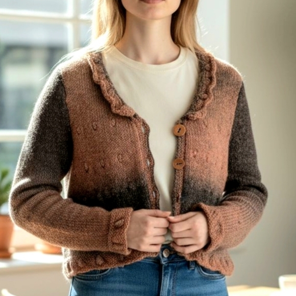 Cropped Mohair Sweater Ombre Fall Colors Ruffle Texture Boho Whimsygoth Fairy - Picture 1 of 10